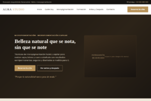 Vista previa del diseño web para estudio de micropigmentación (concepto Aura Studio)
